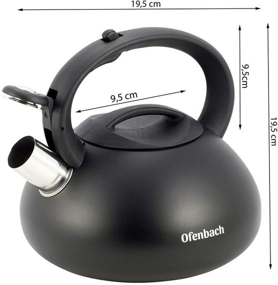 Чайник Ofenbach Happy Kettle 2.5л з нержавіючої сталі зі свистком, чорний матовий | Зображення 2