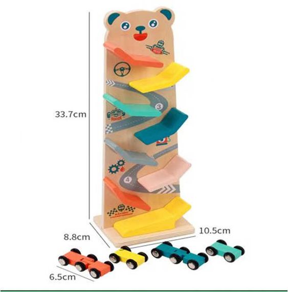 Трек деревянный C 61463 WToys, 8 спусков, 4 машинки, в коробке (6900067614636) | Зображення 1