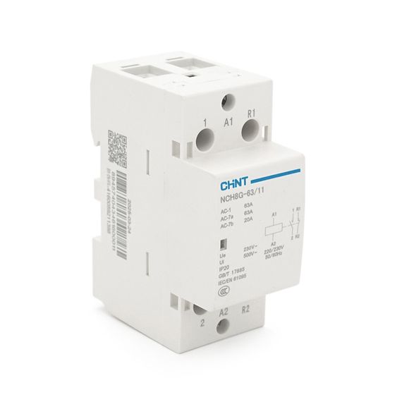 Контактор CHINT NCH8-63/11 220V,63А,12kW,1NC + 1NO,на DIN-рейку,85x65.5x36мм