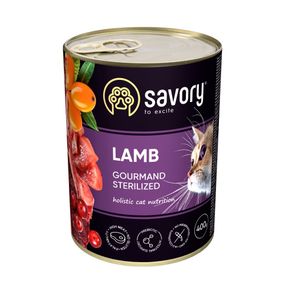 Корм вологий Savory Cat Can Adult Sterilised консерви для стерилізованих котів з ягням 400 г