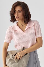 Футболка-поло в косичку - пудра цвет, ONE SIZE (є розміри)