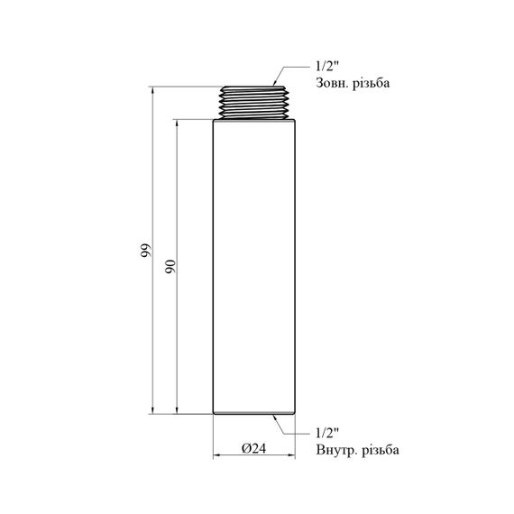 Подовжувач Karro 1/2" ВЗ, L=90 мм хромований KR-3209 | Зображення 1