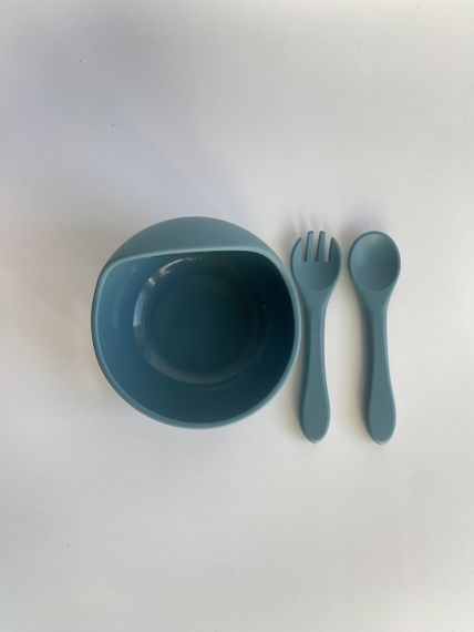 Глибока тарілка силіконова на присосці з приборами океан | Зображення 2