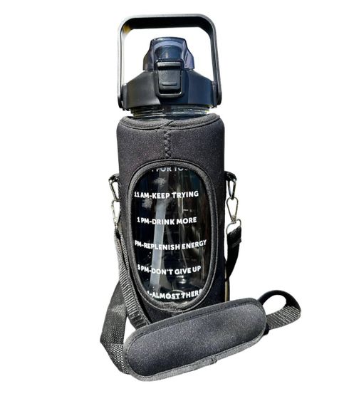 Спортивна пляшка для води 2000 мл у чорному захисному чохлі. Чорна | Зображення 2