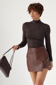 Базовий тонкий гольф з горловиною-стійкою - темно-коричневий цвет, XS (є розміри)