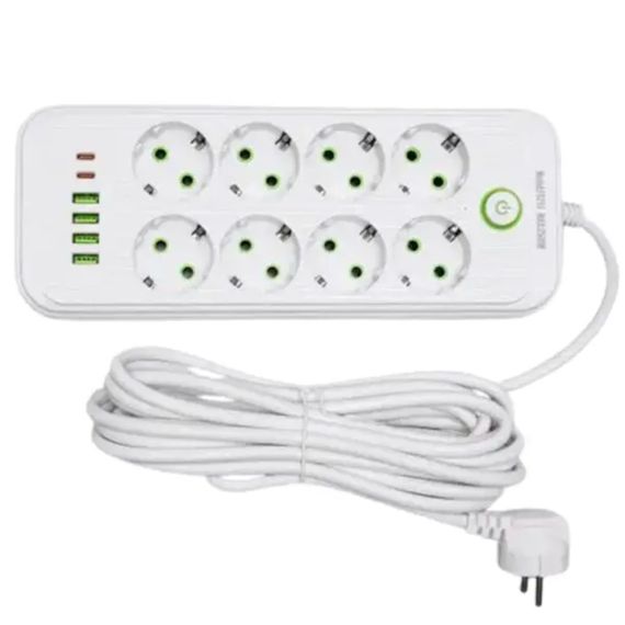 Мережевий фільтр-подовжувач 8 розеток 4xUSB-A 2xUSB-C 5м білий  HP-5-55 | Зображення 1