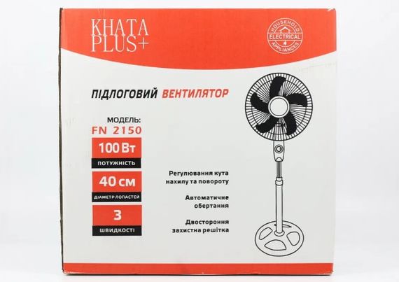 Напольный вентилятор Khata Plus+ FN 2150 для дома лопастний 3 скорости поворот наклона 100 Вт Черный с красным | Зображення 2