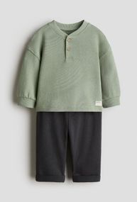 Дитячий комплект (кофта + штани) для хлопчика H&M 68 см Зелений/Темно-сірий (25120907A)