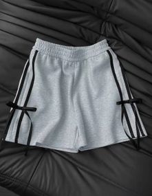 Женские летние трикотажные короткие шорты с бантиками HI2751 цвет серый, размер onesize  42/46