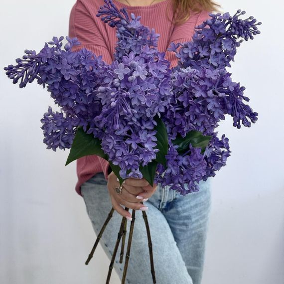 Сирень голубая латексная, премиум качество, искусственные цветы Real Touch, большая ветка 72 см | Зображення 8