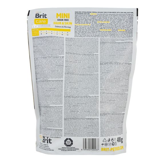 Корм сухий Brit Care Grain Free Mini Hair Skin для собак мніатюрних порід для шкіри та шерсті з лососем та оселедцем 400 г | Зображення 2