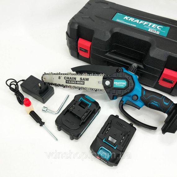 Портативна ланцюгова міні-пилка Krafftec 20 см, Міні електропила акумуляторна, Електропилка для дров GQ-13 | Зображення 8