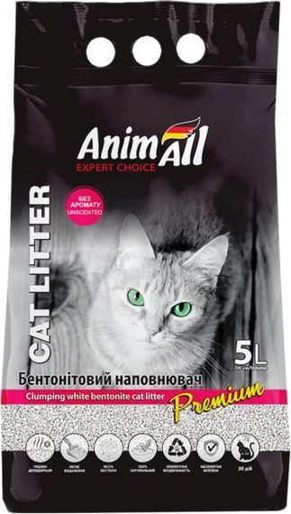 Наповнювач для котячого туалету AnimAll Бентонітовий грудкуючийся  5 л