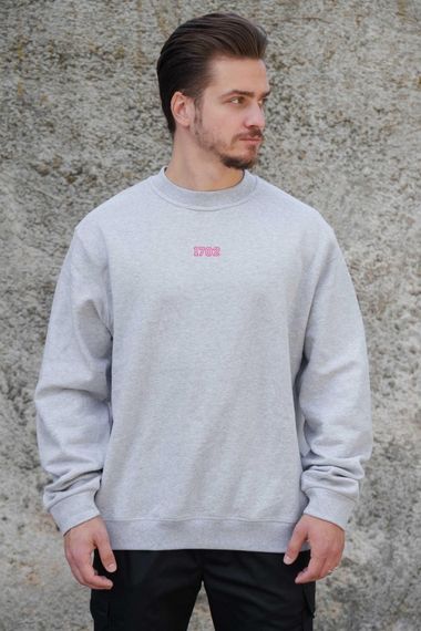 Утеплений оверсайз світшот на флісі з принтом Pink Without 1702 Gray