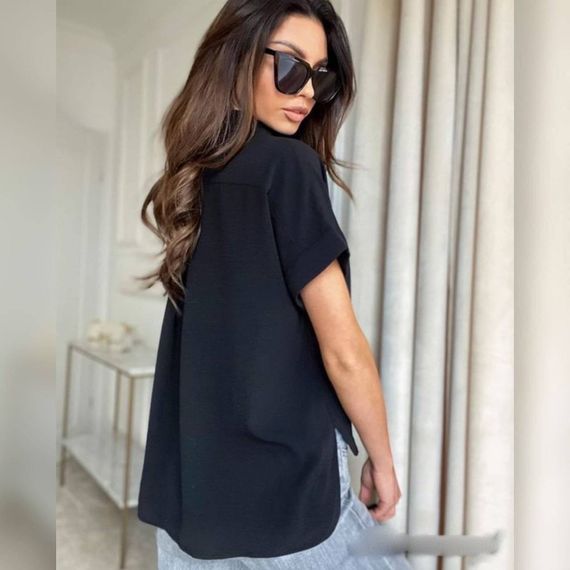 Женская летняя легкая блуза с короткими рукавами, ZE1397, цвет черный, размер 42/44 | Зображення 1