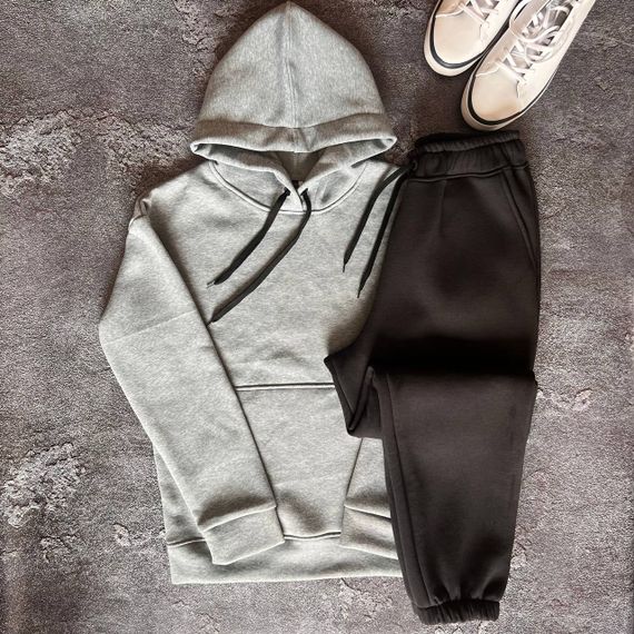 Мужской теплый спортивный костюм на флисе DA2456 размер L цвет серый + черный