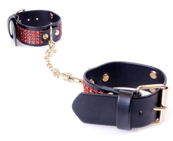 Наручники зі штучної шкіри з кристалами Fetish Boss Series - Handcuffs with cristals Red, BS3300109 Sex Aura | Зображення 2