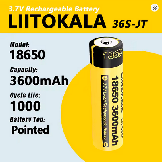Аккумулятор 18650, LiitoKala 36S-JT, 3600 мАг, оригинал | Зображення 2