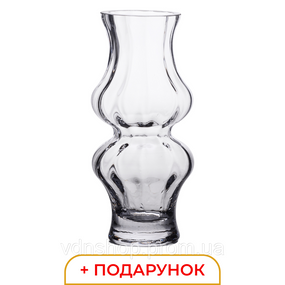 Стеклянная ваза для цветов прозрачная 20.5 см декоративная для дома и интерьера +  подарок Lugi