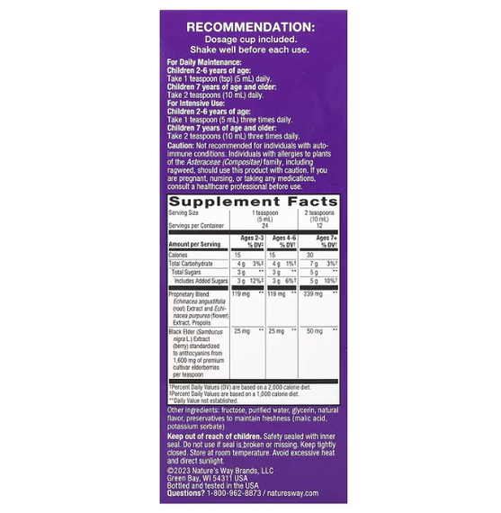 Чорна бузина для дітей, Sambucus for Kids, Nature&#039;s Way, сироп для імунітету з бузиною, прополісом та ехінацеєю, для дітей | Зображення 1