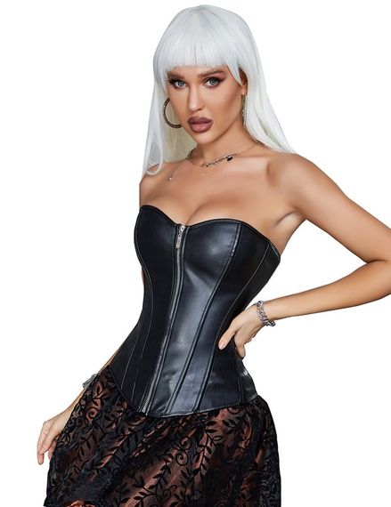 Корсет із застібкою блискавкою Star Night Sexy Leather та шнурівкою, чорний, L