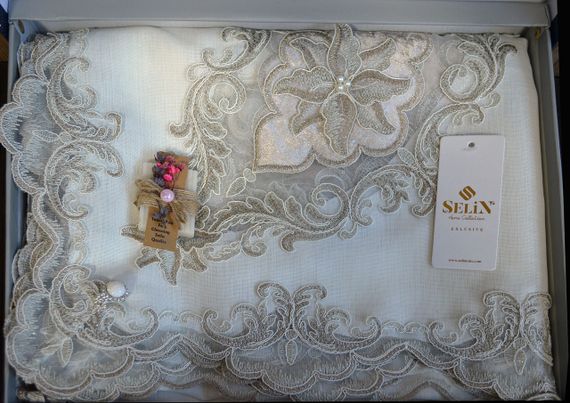 Лляна скатертина Selin Isil 160×350 см Кремова | Зображення 3