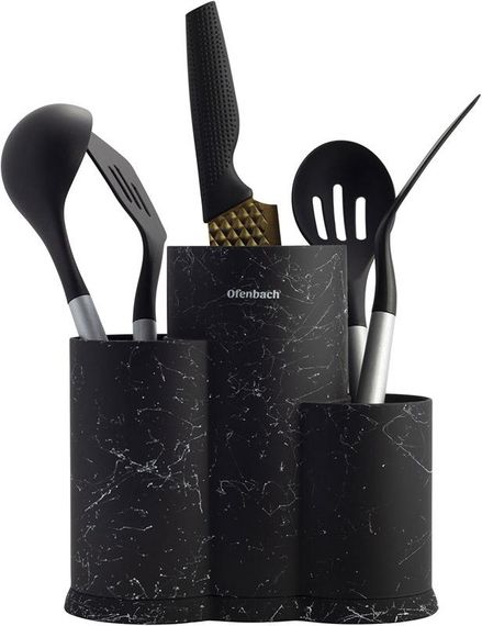 Підставка-колода Ofenbach Black Marble для кухонних ножів і ножиць 23х12х22см, потрійна кругла | Зображення 1