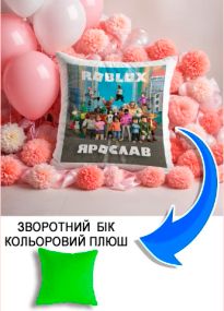 Подушка плюшева Мерч Крафт Дизайн з принтом roblox 2 імя Ярослав салатовий плюш квадратна 33х33 см