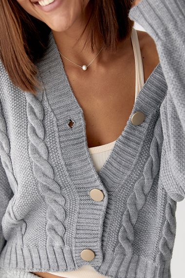 Короткий в'язаний кардиган з косичками - сірий цвет, ONE SIZE (є розміри) | Зображення 3