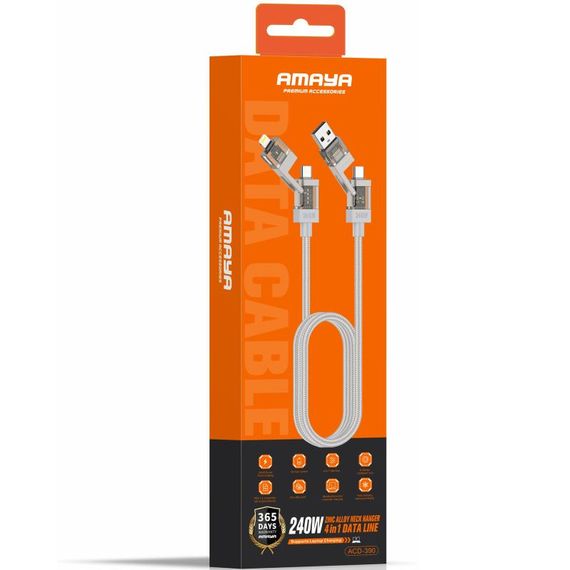Дата кабель Amaya ACD-390 4in1 Type-C to Lightning/Type-C to USB 240W (1m) Biege | Зображення 1