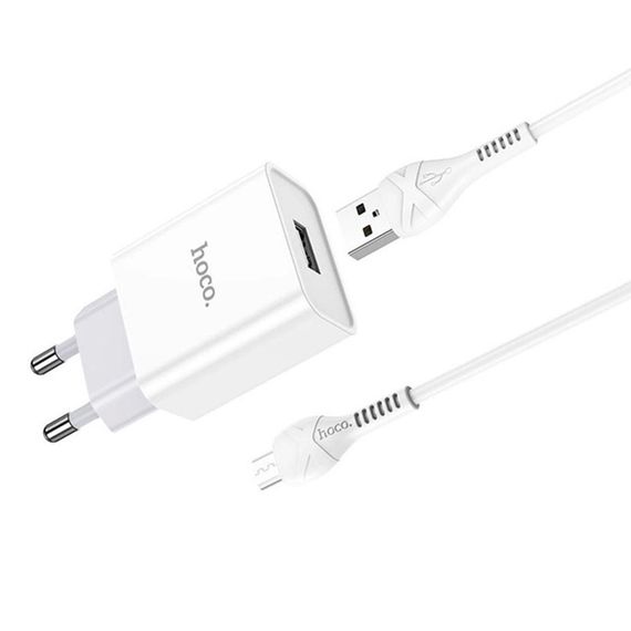 Набір СЗУ 110-240V HOCO C81A 1xUSB+кабель Micro, 2.1A, кабель 1м, White, Blister | Зображення 4