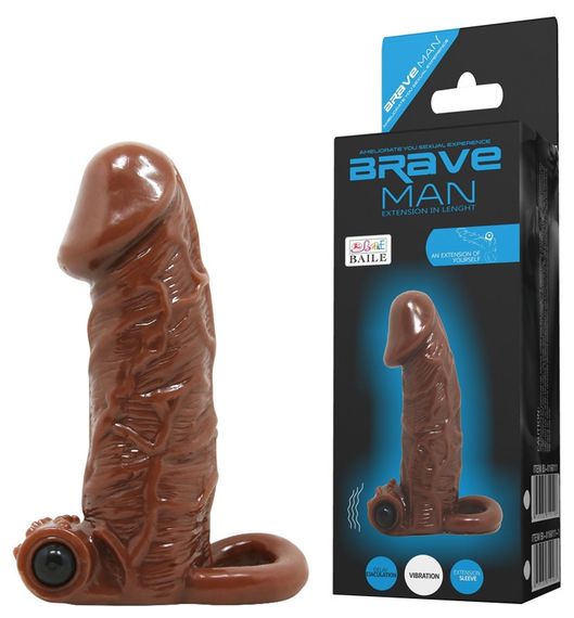 Насадка-презерватив з вібрацією Brave Man, BI-016011 ( коричневая ) Sex Aura | Зображення 1