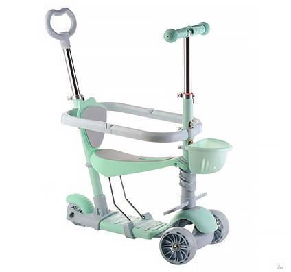 Детский самокат трехколесный Children's Scooter с родительской ручкой и бортиком Зеленый