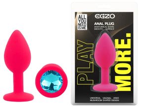 Анальная пробка EGZO Silicone Pink S, розовая силиконовая с кристаллом Aqua, гладкая Sex Aura