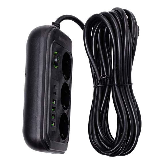 Мережевий фільтр кабель 4.75 м подовжувач F16 на 3 розетки 4 usb 2 type-c та кнопкою відключення Чорний HP-5-22 | Зображення 5