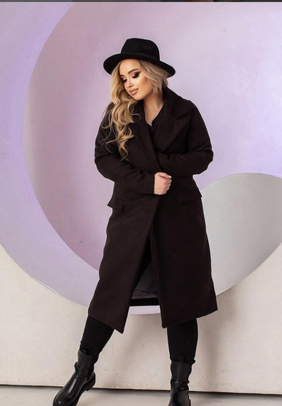Женское длинное кашемировое пальто больших размеров MI549/1 цвет черный, размер 54/56 | Зображення 1