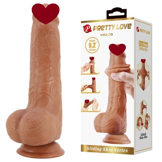 Фалоімітатор з мошонкою PRETTY LOVE - DRACO 9.2(233mm) Sliding Skin Series TPR, Suction base Sex Aura