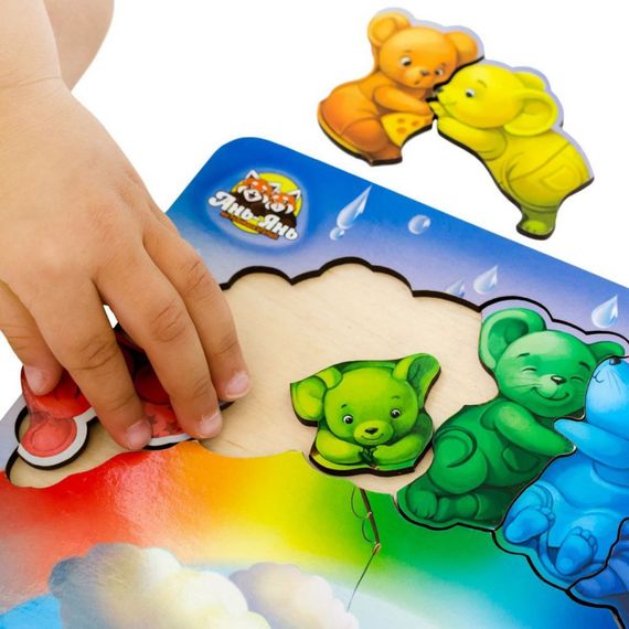 Дерев'яний пазл-вкладиш "Мишки" Ubumblebees (ПСД121) PSD121 кольори веселки | Зображення 1