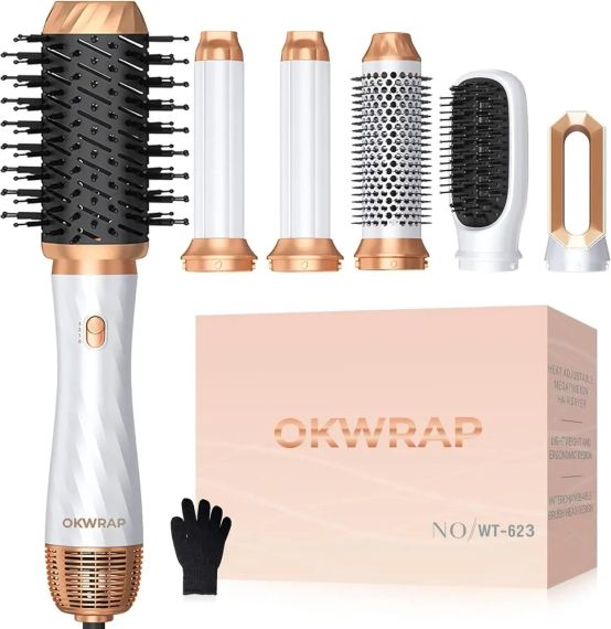 Стайлер для волосся OKWRAP WT-623 6-в-1. Фен-щітка з насадками, автоматична укладка, плойка, об’єм і сушка | Зображення 1
