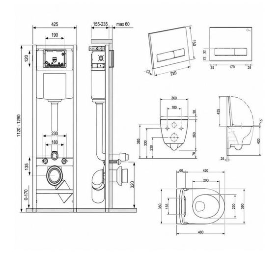 Готовое решение Qtap для ванной комнаты: подвесной унитаз Jay Ultra Quiet 485x360x320 + комплект инсталляции Nest 4 в 1 (линейная | Зображення 1