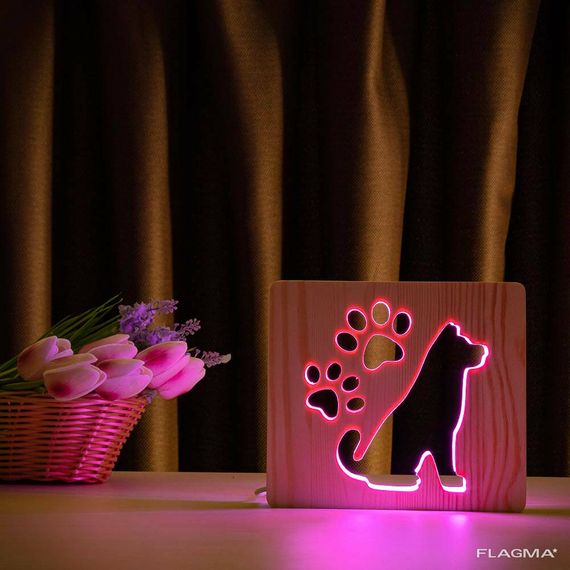 Светильник ночник ArtEco Light из дерева LED "Собака и следы" с пультом и регулировкой... | Зображення 5