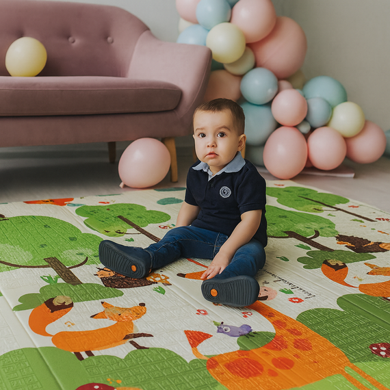 Дитячий складаний термокилимок POPPET «Весняний жираф/Загадковий ліс» 200×180×1 см, XPE, із сумкою | Зображення 1