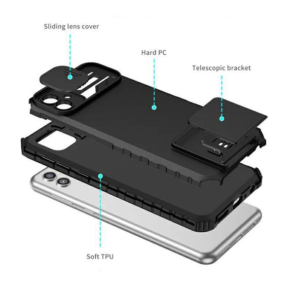 Чохол Kickstand із захистом камери для Samsung Galaxy A04 колір Чорний | Зображення 4