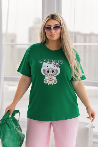 Женская классическая футболка Labubu прямая свободная цвет зеленый, размер 42/44, GF05259
