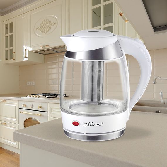 Електрочайник скляний Maestro MR-065-WHITE, 1.8 л, 2200 Вт, з підсвіткою | Зображення 1