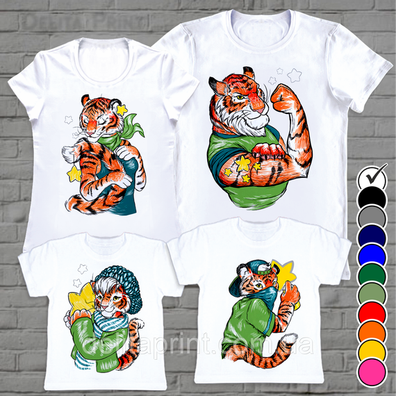 Футболки новорічні Фемілі Лук "Круті тигри" Family Look для всієї родини