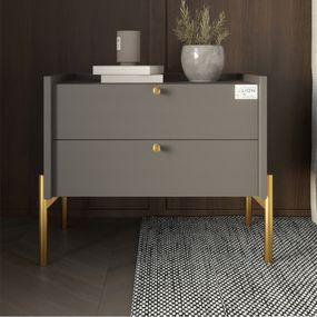 Тумба приліжкова LION Wood з двома шухлядами Антрацит (золоті ножки) (LION-041334)