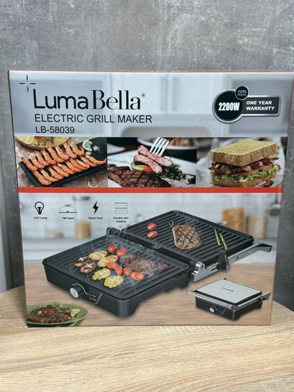 Електричний контактний гриль Luma Bella LB-58039 з регулятором температури та піддон для жиру відкриття на 180° 2200 Вт Чорний | Зображення 7