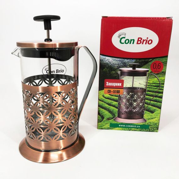 Френч-прес Заварник для чаю Con Brio CB-5160 600мл, Чайник самовар скляний, Чайники для заварювання | Зображення 7