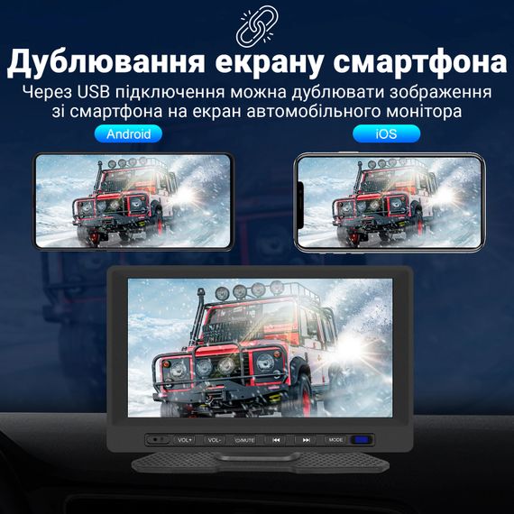 Мультимедійний автомобільний монітор 7" дюймів Podofo A3458 для камери заднього виду, сенсорний з Apple CarPlay / Android Auto, Bluetooth, FM | Зображення 7